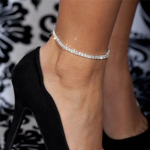Silver cubic zirconia anklet - silver,